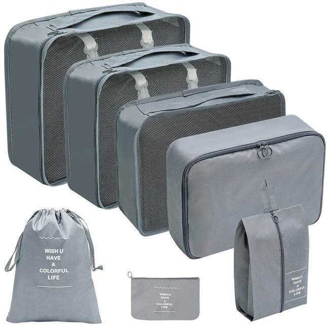Set 7 Genti de Calatorie, pentru Depozitare, Compresibile, 7 Dimensiuni, Impermeabile, Design cu Plasa, Pliabile, Manere Robuste, Fermoar dublu