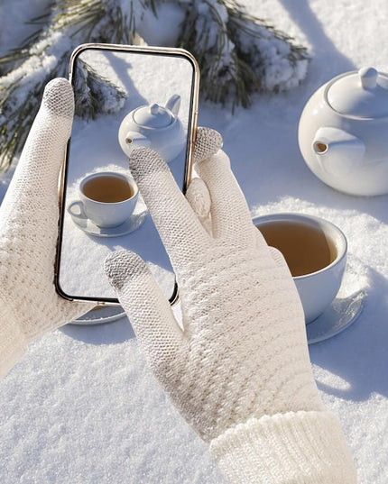 Manusi de Dama, Functie Touchscreen (ecran tactil), Material Acril Tricotat, Manseta Elastica, Interior Catifelat, Marime Universala