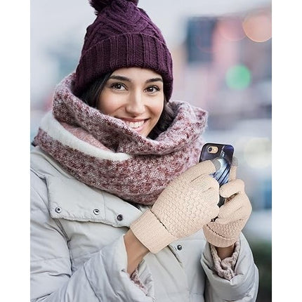 Manusi de Dama, Functie Touchscreen (ecran tactil), Material Acril Tricotat, Manseta Elastica, Interior Catifelat, Marime Universala