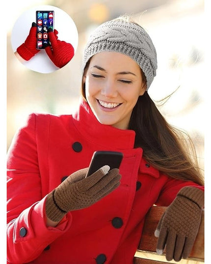 Manusi de Dama, Functie Touchscreen (ecran tactil), Material Acril Tricotat, Manseta Elastica, Interior Catifelat, Marime Universala