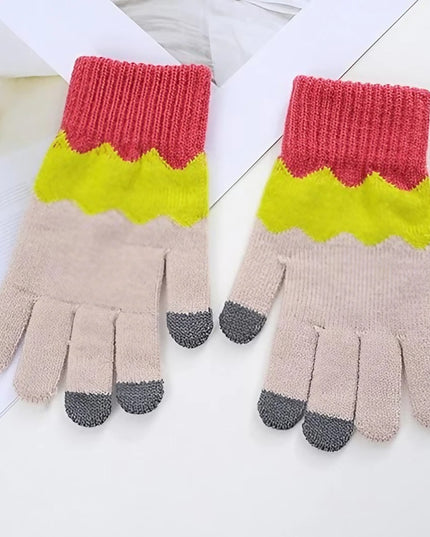 Manusi de Dama, Model Ondulat, Functie Touchscreen (ecran tactil), Material Acril Tricotat, Manseta Elastica, Interior Catifelat, Marime Universala