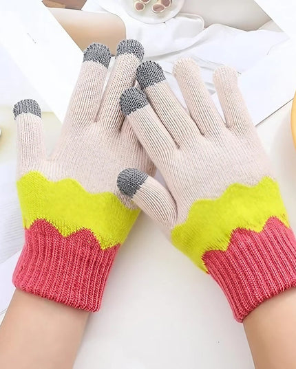 Manusi de Dama, Model Ondulat, Functie Touchscreen (ecran tactil), Material Acril Tricotat, Manseta Elastica, Interior Catifelat, Marime Universala