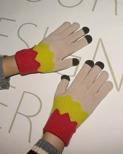 Manusi de Dama, Model Ondulat, Functie Touchscreen (ecran tactil), Material Acril Tricotat, Manseta Elastica, Interior Catifelat, Marime Universala