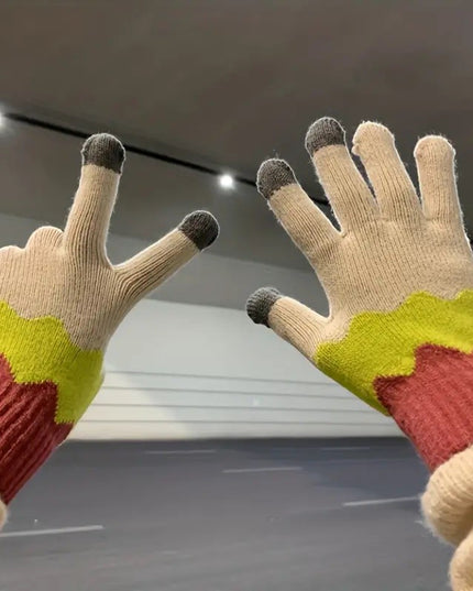 Manusi de Dama, Model Ondulat, Functie Touchscreen (ecran tactil), Material Acril Tricotat, Manseta Elastica, Interior Catifelat, Marime Universala