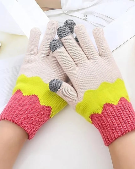 Manusi de Dama, Model Ondulat, Functie Touchscreen (ecran tactil), Material Acril Tricotat, Manseta Elastica, Interior Catifelat, Marime Universala