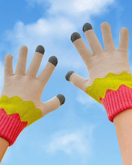 Manusi de Dama, Model Ondulat, Functie Touchscreen (ecran tactil), Material Acril Tricotat, Manseta Elastica, Interior Catifelat, Marime Universala