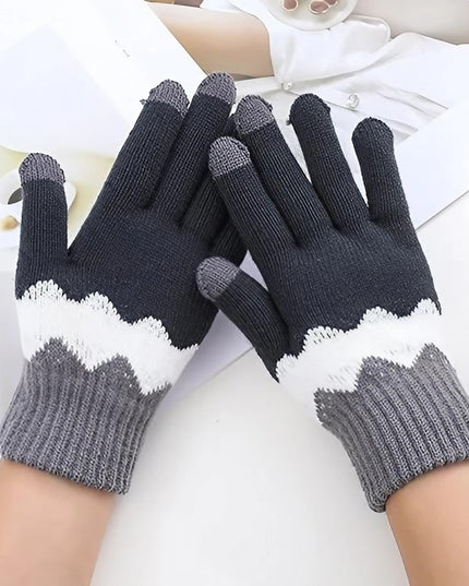 Manusi de Dama, Model Ondulat, Functie Touchscreen (ecran tactil), Material Acril Tricotat, Manseta Elastica, Interior Catifelat, Marime Universala