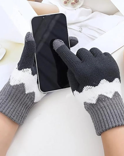 Manusi de Dama, Model Ondulat, Functie Touchscreen (ecran tactil), Material Acril Tricotat, Manseta Elastica, Interior Catifelat, Marime Universala