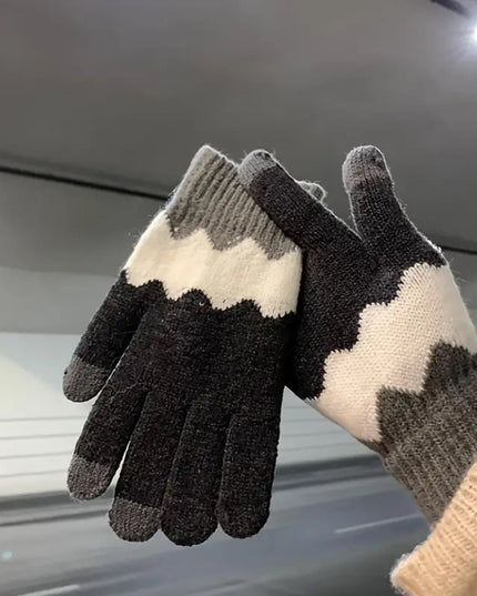 Manusi de Dama, Model Ondulat, Functie Touchscreen (ecran tactil), Material Acril Tricotat, Manseta Elastica, Interior Catifelat, Marime Universala