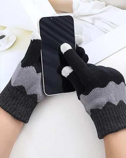 Manusi de Dama, Model Ondulat, Functie Touchscreen (ecran tactil), Material Acril Tricotat, Manseta Elastica, Interior Catifelat, Marime Universala