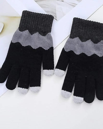 Manusi de Dama, Model Ondulat, Functie Touchscreen (ecran tactil), Material Acril Tricotat, Manseta Elastica, Interior Catifelat, Marime Universala