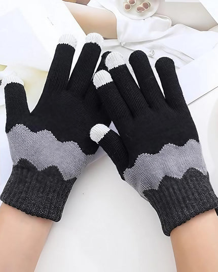 Manusi de Dama, Model Ondulat, Functie Touchscreen (ecran tactil), Material Acril Tricotat, Manseta Elastica, Interior Catifelat, Marime Universala