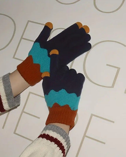 Manusi de Dama, Model Ondulat, Functie Touchscreen (ecran tactil), Material Acril Tricotat, Manseta Elastica, Interior Catifelat, Marime Universala