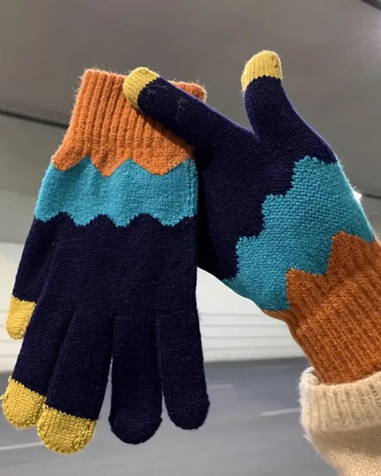 Manusi de Dama, Model Ondulat, Functie Touchscreen (ecran tactil), Material Acril Tricotat, Manseta Elastica, Interior Catifelat, Marime Universala