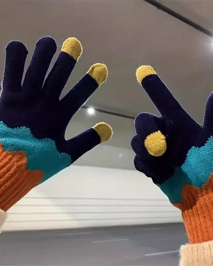 Manusi de Dama, Model Ondulat, Functie Touchscreen (ecran tactil), Material Acril Tricotat, Manseta Elastica, Interior Catifelat, Marime Universala