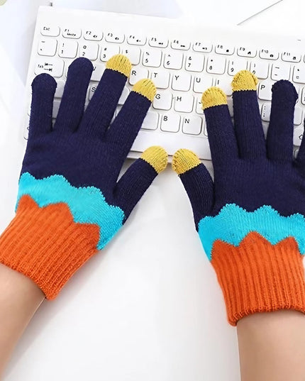 Manusi de Dama, Model Ondulat, Functie Touchscreen (ecran tactil), Material Acril Tricotat, Manseta Elastica, Interior Catifelat, Marime Universala