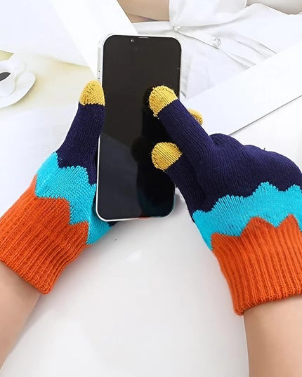 Manusi de Dama, Model Ondulat, Functie Touchscreen (ecran tactil), Material Acril Tricotat, Manseta Elastica, Interior Catifelat, Marime Universala