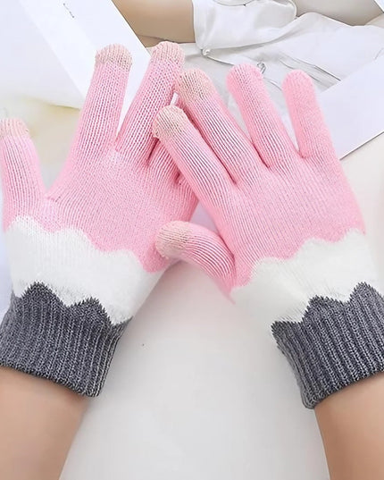 Manusi de Dama, Model Ondulat, Functie Touchscreen (ecran tactil), Material Acril Tricotat, Manseta Elastica, Interior Catifelat, Marime Universala