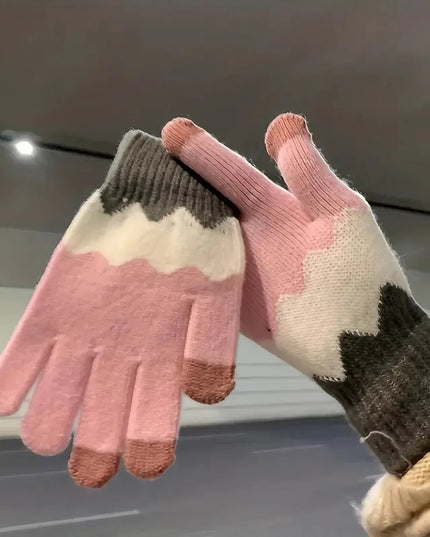 Manusi de Dama, Model Ondulat, Functie Touchscreen (ecran tactil), Material Acril Tricotat, Manseta Elastica, Interior Catifelat, Marime Universala