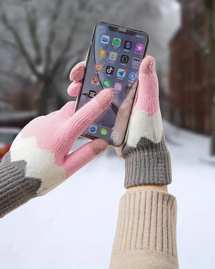 Manusi de Dama, Model Ondulat, Functie Touchscreen (ecran tactil), Material Acril Tricotat, Manseta Elastica, Interior Catifelat, Marime Universala