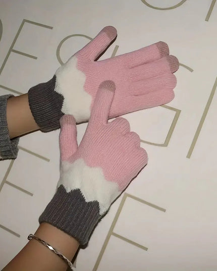 Manusi de Dama, Model Ondulat, Functie Touchscreen (ecran tactil), Material Acril Tricotat, Manseta Elastica, Interior Catifelat, Marime Universala