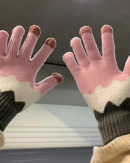 Manusi de Dama, Model Ondulat, Functie Touchscreen (ecran tactil), Material Acril Tricotat, Manseta Elastica, Interior Catifelat, Marime Universala