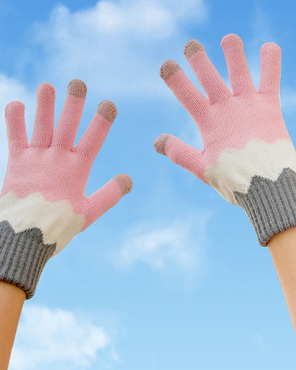 Manusi de Dama, Model Ondulat, Functie Touchscreen (ecran tactil), Material Acril Tricotat, Manseta Elastica, Interior Catifelat, Marime Universala