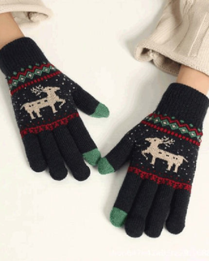 Manusi de Dama, Model Ren, Functie Touchscreen (ecran tactil), Material Acril Tricotat, Manseta Elastica, Interior Catifelat, Marime Universala