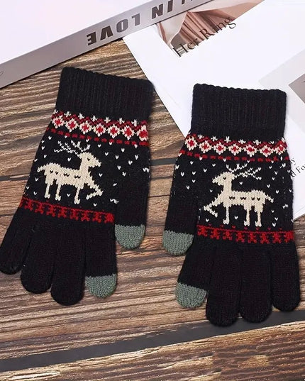 Manusi de Dama, Model Ren, Functie Touchscreen (ecran tactil), Material Acril Tricotat, Manseta Elastica, Interior Catifelat, Marime Universala