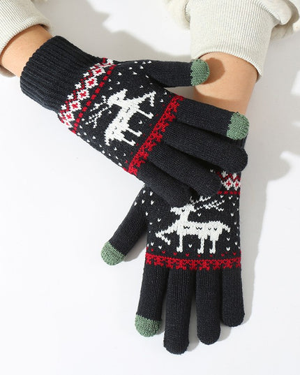 Manusi de Dama, Model Ren, Functie Touchscreen (ecran tactil), Material Acril Tricotat, Manseta Elastica, Interior Catifelat, Marime Universala