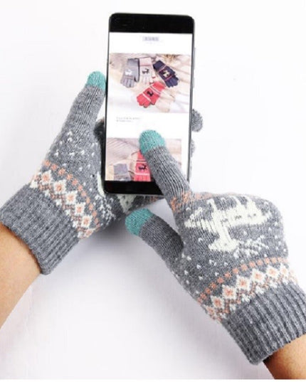 Manusi de Dama, Model Ren, Functie Touchscreen (ecran tactil), Material Acril Tricotat, Manseta Elastica, Interior Catifelat, Marime Universala