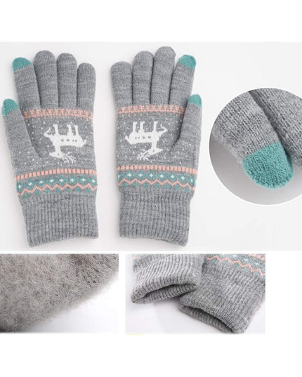 Manusi de Dama, Model Ren, Functie Touchscreen (ecran tactil), Material Acril Tricotat, Manseta Elastica, Interior Catifelat, Marime Universala