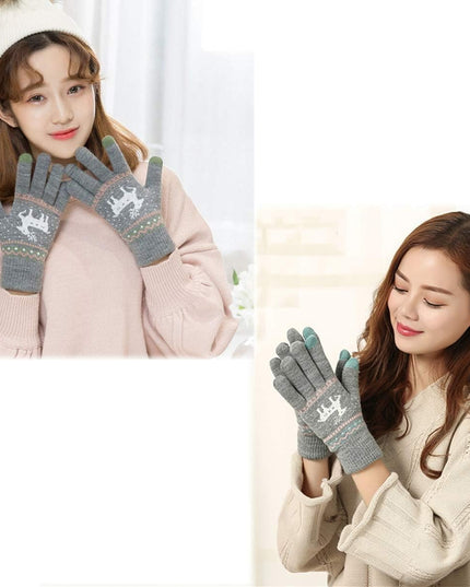 Manusi de Dama, Model Ren, Functie Touchscreen (ecran tactil), Material Acril Tricotat, Manseta Elastica, Interior Catifelat, Marime Universala