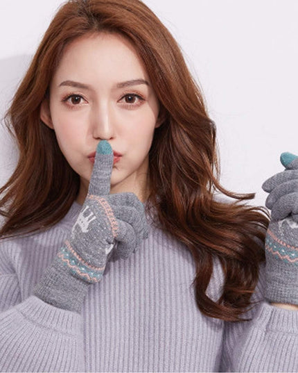 Manusi de Dama, Model Ren, Functie Touchscreen (ecran tactil), Material Acril Tricotat, Manseta Elastica, Interior Catifelat, Marime Universala