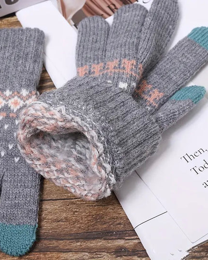 Manusi de Dama, Model Ren, Functie Touchscreen (ecran tactil), Material Acril Tricotat, Manseta Elastica, Interior Catifelat, Marime Universala