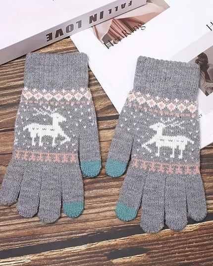 Manusi de Dama, Model Ren, Functie Touchscreen (ecran tactil), Material Acril Tricotat, Manseta Elastica, Interior Catifelat, Marime Universala