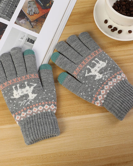 Manusi de Dama, Model Ren, Functie Touchscreen (ecran tactil), Material Acril Tricotat, Manseta Elastica, Interior Catifelat, Marime Universala