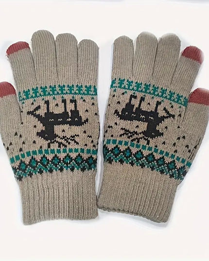 Manusi de Dama, Model Ren, Functie Touchscreen (ecran tactil), Material Acril Tricotat, Manseta Elastica, Interior Catifelat, Marime Universala