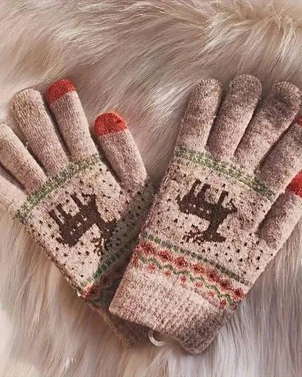 Manusi de Dama, Model Ren, Functie Touchscreen (ecran tactil), Material Acril Tricotat, Manseta Elastica, Interior Catifelat, Marime Universala