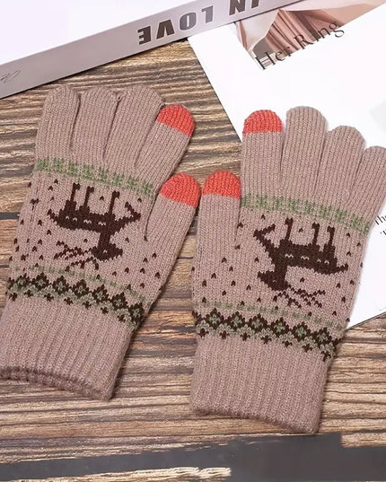 Manusi de Dama, Model Ren, Functie Touchscreen (ecran tactil), Material Acril Tricotat, Manseta Elastica, Interior Catifelat, Marime Universala