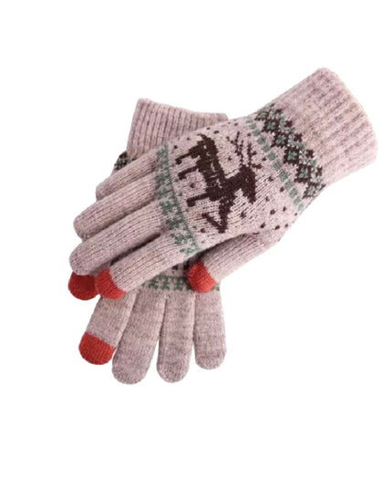 Manusi de Dama, Model Ren, Functie Touchscreen (ecran tactil), Material Acril Tricotat, Manseta Elastica, Interior Catifelat, Marime Universala