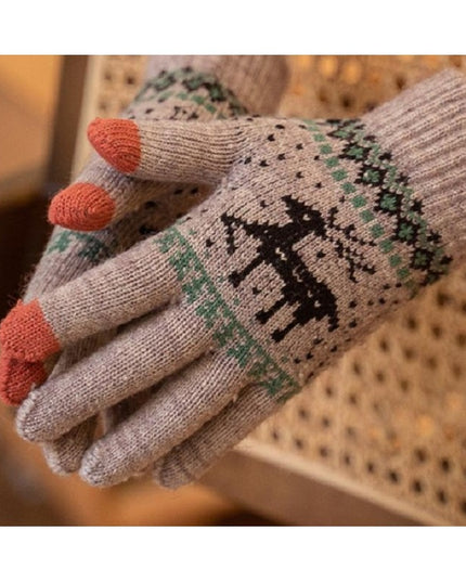 Manusi de Dama, Model Ren, Functie Touchscreen (ecran tactil), Material Acril Tricotat, Manseta Elastica, Interior Catifelat, Marime Universala