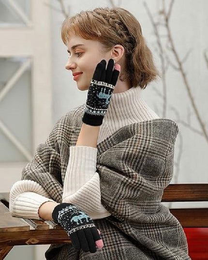 Manusi de Dama, Model Ren, Functie Touchscreen (ecran tactil), Material Acril Tricotat, Manseta Elastica, Interior Catifelat, Marime Universala
