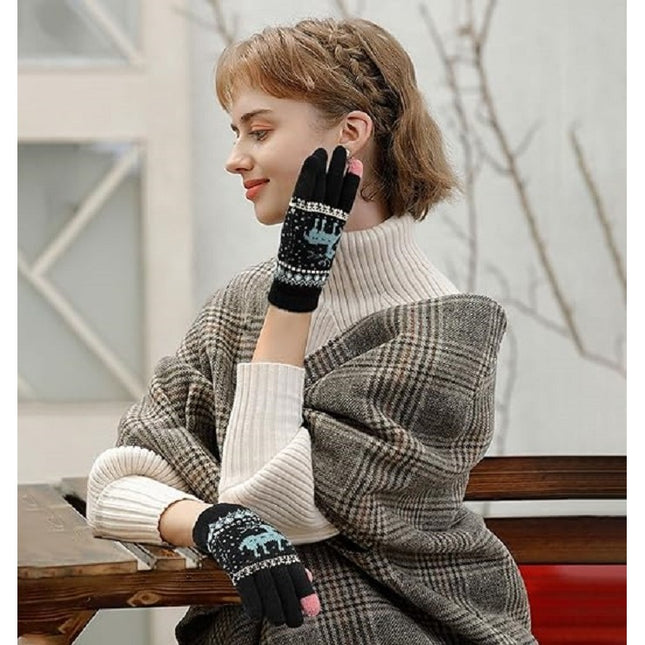 Manusi de Dama, Model Ren, Functie Touchscreen (ecran tactil), Material Acril Tricotat, Manseta Elastica, Interior Catifelat, Marime Universala