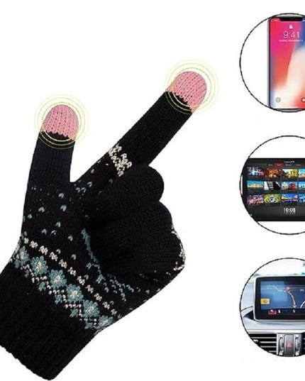 Manusi de Dama, Model Ren, Functie Touchscreen (ecran tactil), Material Acril Tricotat, Manseta Elastica, Interior Catifelat, Marime Universala