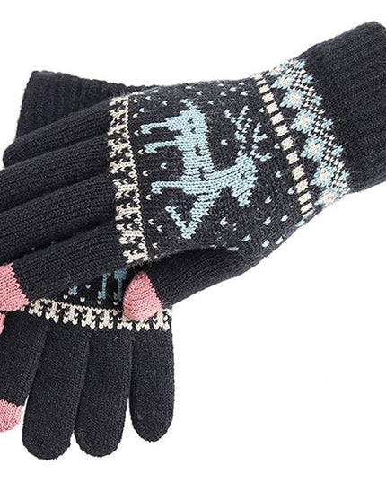 Manusi de Dama, Model Ren, Functie Touchscreen (ecran tactil), Material Acril Tricotat, Manseta Elastica, Interior Catifelat, Marime Universala