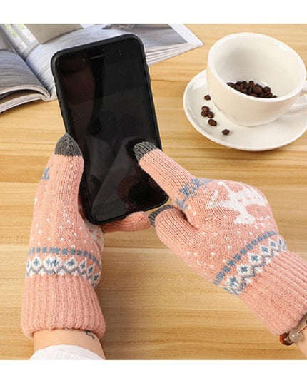 Manusi de Dama, Model Ren, Functie Touchscreen (ecran tactil), Material Acril Tricotat, Manseta Elastica, Interior Catifelat, Marime Universala