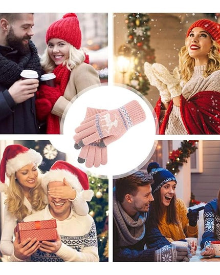 Manusi de Dama, Model Ren, Functie Touchscreen (ecran tactil), Material Acril Tricotat, Manseta Elastica, Interior Catifelat, Marime Universala