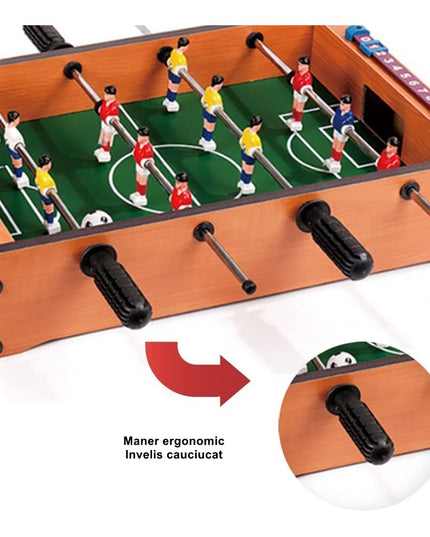 Masa de fotbal cu teren si 12 jucatori cu tablou pentru scor, din metal, lemn si ABS, 34.5 x 23 x 7 cm, pentru copii