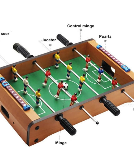 Masa de fotbal cu teren si 12 jucatori cu tablou pentru scor, din metal, lemn si ABS, 34.5 x 23 x 7 cm, pentru copii